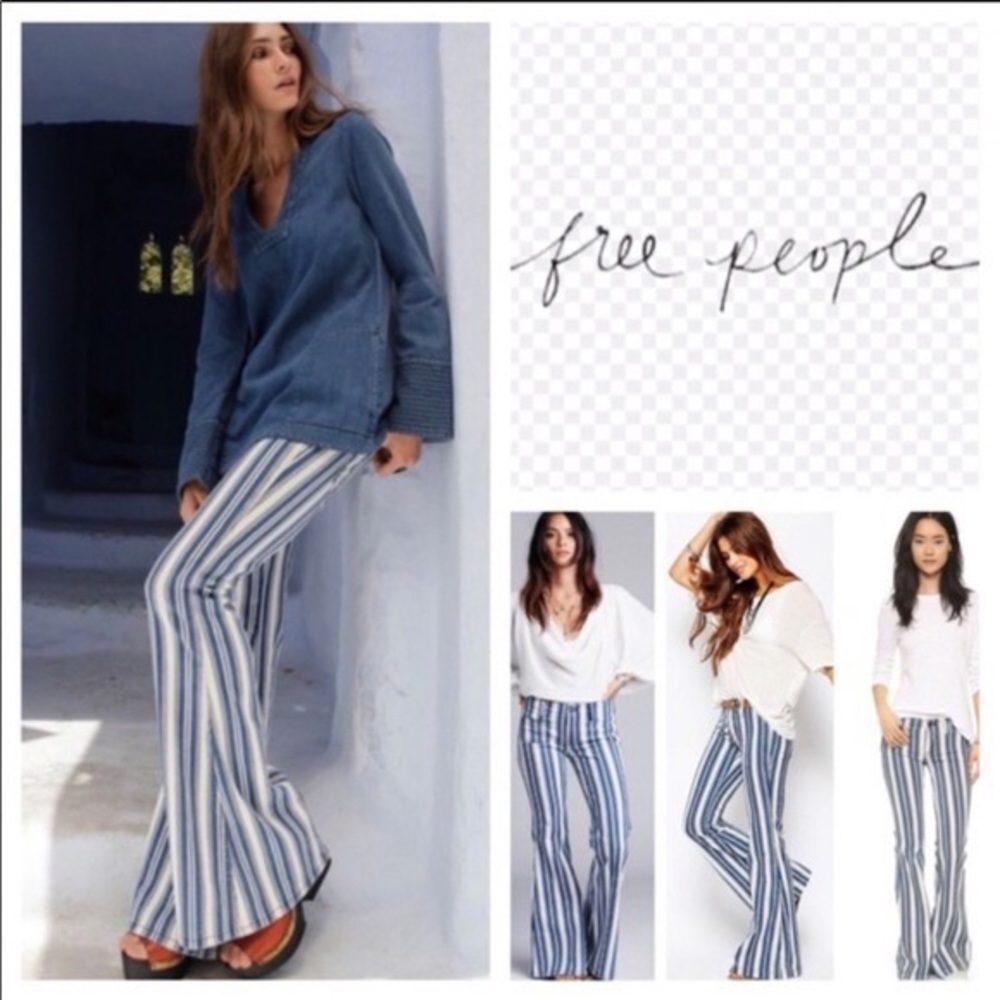 New Free People Striped High Waist Bell Bottoms